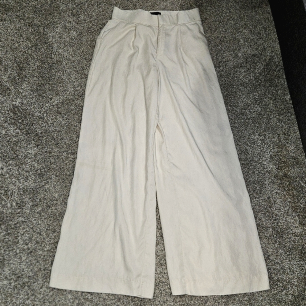 Zara Cream Wide-Leg Linen Pants